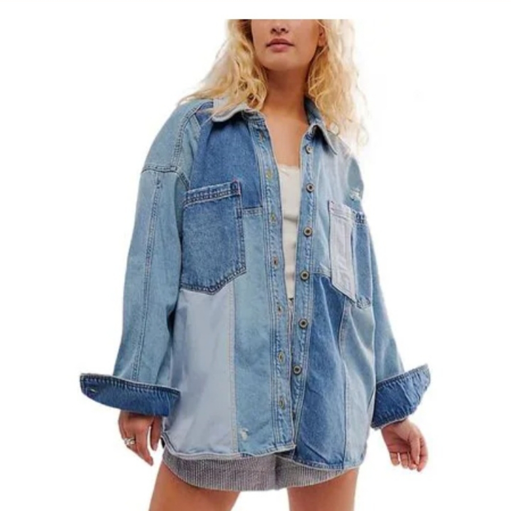 Free people mountain roads Denim Patchwork Oversized Jacket